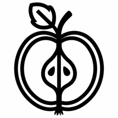 cut apple black linear icon. half fruit. flat vector illustration.