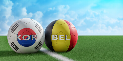 Belgium vs. South Korea Soccer match - Soccer balls in Belgium and South Korea national colors. 3D Rendering 