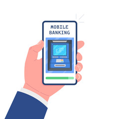 Mobile banking app on smartphone screen. Financial app, online banking and online payment. Vector illustration..