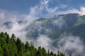 steam rising between the mountains