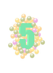 number five in colored balls. Vector illustration.