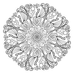 Fototapeta premium Mandala style pattern, black line for painting.