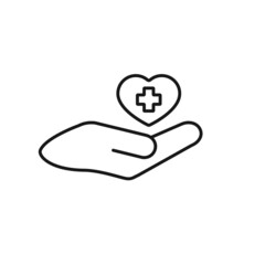 Life insurance line icon, Cardiogram in hand editable stroke outline icon, high quality vector symbol for mobile app.