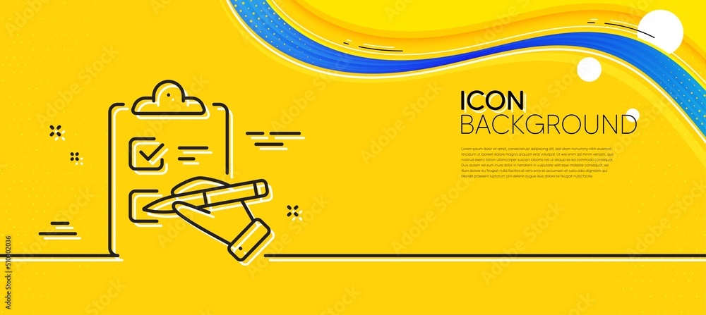 Poster checklist line icon. abstract yellow background. clipboard document sign. questioning survey symbol.