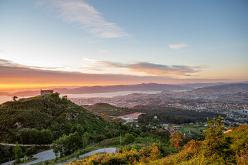 View of Mount Alba at sunset from the viewpoint of Mount Cepudo in Vigo, Valladares.