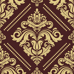 Classic seamless vector pattern. Damask orient brown and golden ornament. Classic vintage background. Orient pattern for fabric, wallpapers and packaging