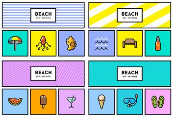 80's or 90's Stylish Icon Set with Retro Colours. Nostalgia.