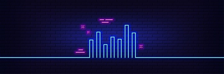 Neon light glow effect. Column chart line icon. Financial graph sign. Stock exchange symbol. Business investment. 3d line neon glow icon. Brick wall banner. Bar diagram outline. Vector