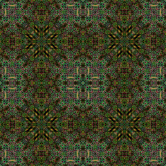 seamless Abstract kaleidoscope background. Beautiful carpet texture in green and beige colors.