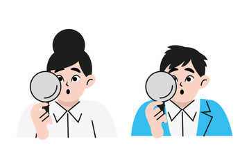 New graduate men and women who are doing job hunting to analyze, trendy creative office worker giving a presentation. Flat vector illustration isolated on white background.