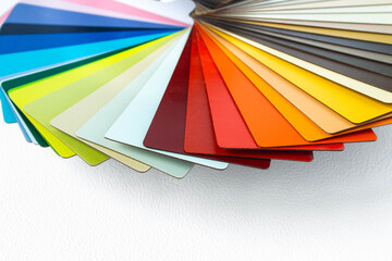 Color guide displaying a range of hues for use in interior design and decoration. Colorful color...