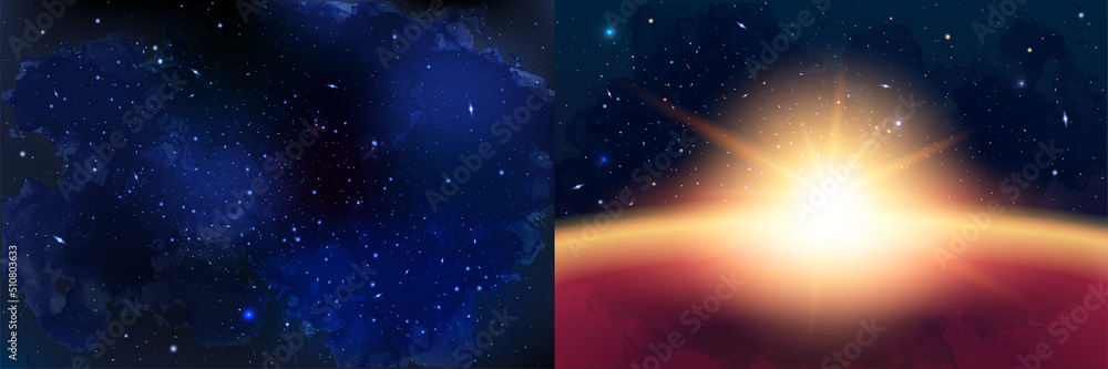 Wall mural vector cosmology illustration with universe, galaxy, sun, planets and stars. can be used for invitat