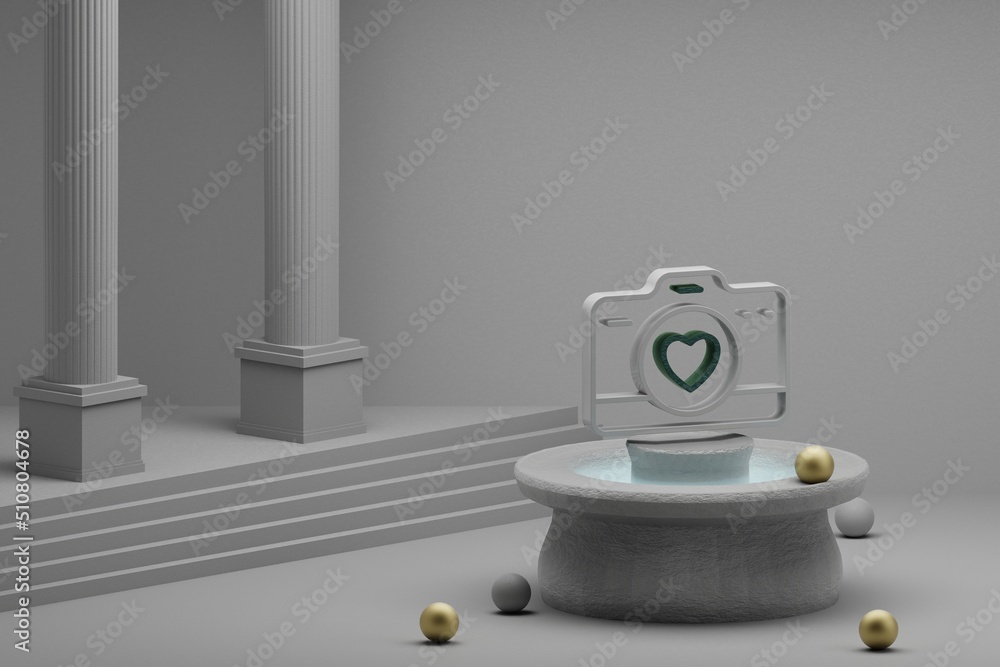 Leinwandbilder beautiful abstract illustrations digital camera with heart symbol icon on a fountain and column back