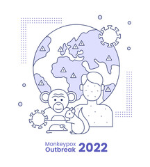 Monkeypox outbreak concept. Vector line illustration isolated on a white background.