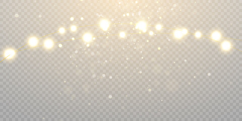 Light gold background with bokeh, falling golden sparks, dusty glitter with blur effect for the design of cards, invitations, congratulations, presentations.