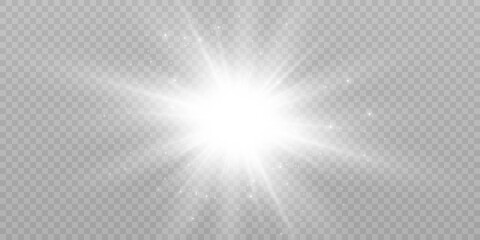 Flash of light, a star on a transparent background.Sun, summer. light sunlight png. Light burst of light png. vector