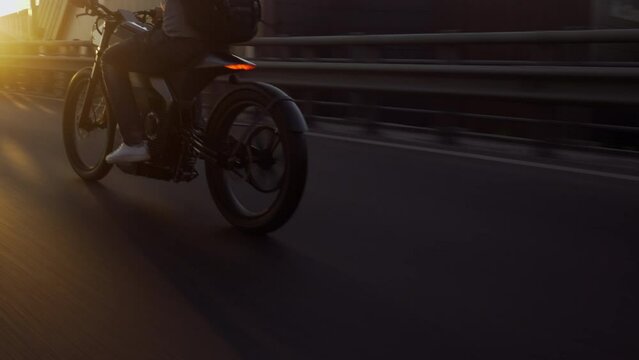 electro bike on the road sunset. High quality 4k footage