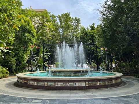 Fuente Virgen del Rocio water fountain in Alameda Park, Marbella, Malaga, Andalusia, Spain