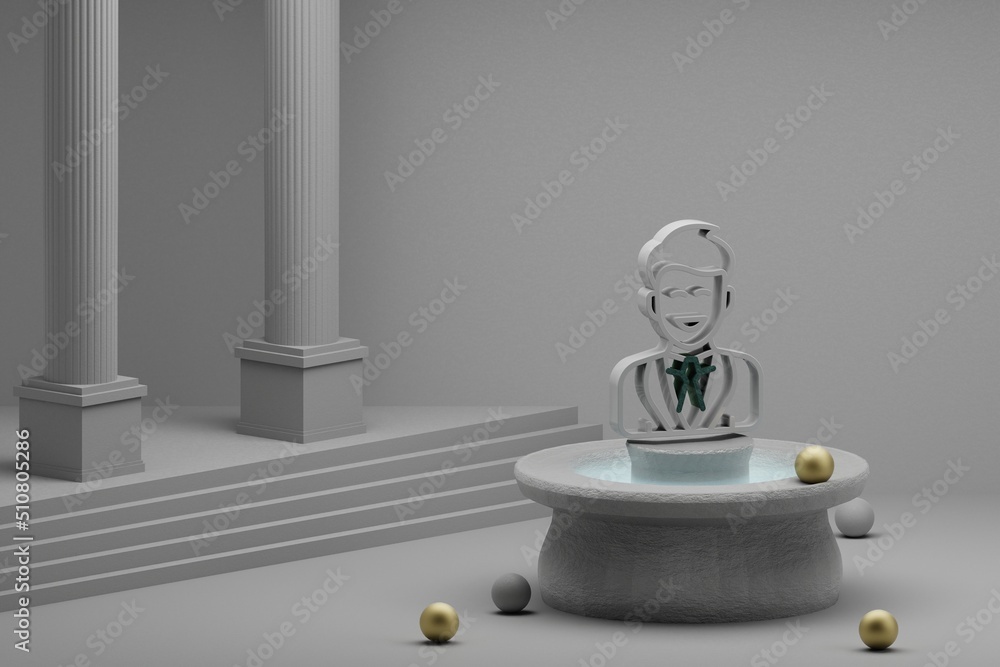 Poster Beautiful abstract illustrations Groom symbol icon on a fountain and column background. 3d rendering illustration. Background pattern for design. Wedding day.