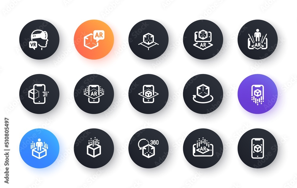 Poster augmented reality icons. vr simulation, panorama view, 360 degrees. virtual reality gaming, augmente