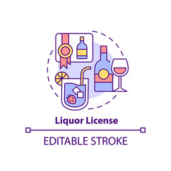 Liquor license concept icon. Permit to serve alcohol abstract idea thin line illustration. Alcoholic beverages consumption. Isolated outline drawing. Editable stroke. Arial, Myriad Pro-Bold fonts used