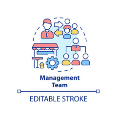 Management team concept icon. Restaurant staff abstract idea thin line illustration. Executive duties of managers. Isolated outline drawing. Editable stroke. Arial, Myriad Pro-Bold fonts used