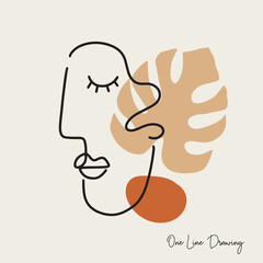 Fashion Cubism One line drawing human face with organic shapes