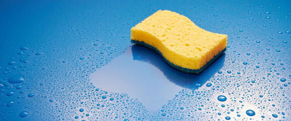 Cleaning sponge on wet table
