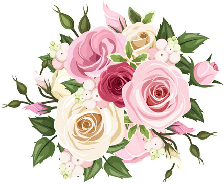bouquet of roses on white