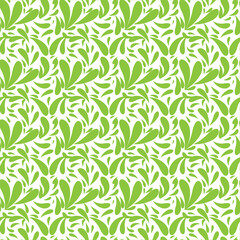 Seamless vector pattern of green leaves on a white background