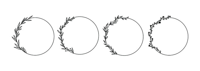 Collection of geometric vector floral frames. Borders decorated with hand drawn delicate flowers, branches, leaves, blossom. Vector illustration