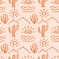 Aztec South western Cacti simple boho seamless pattern