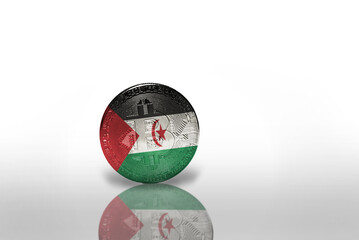 bitcoin with the national flag of Sahrawi Arab Democratic Republic on the white background. bitcoin mining concept.