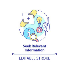 Seek relevant information concept icon. Useful knowledge. Learning technique abstract idea thin line illustration. Isolated outline drawing. Editable stroke. Arial, Myriad Pro-Bold fonts used