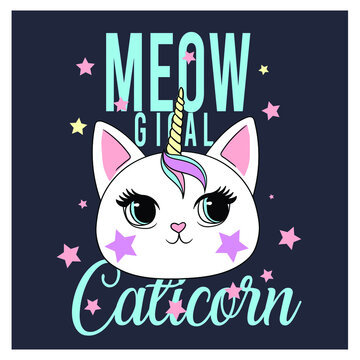 little cat corn. Lovely, cartoon cat unicorn. vector