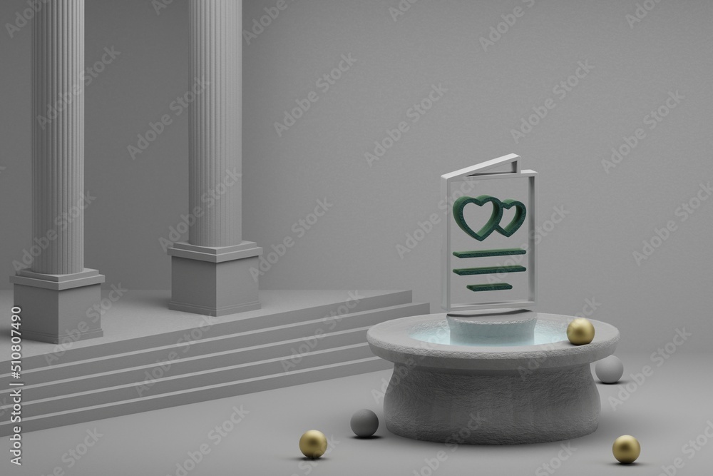 Poster beautiful abstract illustrations wedding invitation with heart symbol icon on a fountain and column 