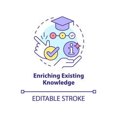 Enriching existing knowledge concept icon. Principle about learning abstract idea thin line illustration. Isolated outline drawing. Editable stroke. Arial, Myriad Pro-Bold fonts used
