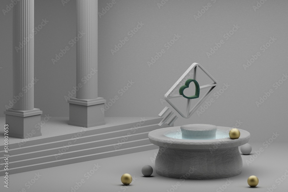 Aufkleber beautiful abstract illustrations wedding invitation with heart symbol icon on a fountain and column 