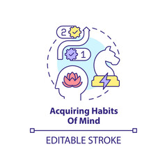 Acquiring habits of mind concept icon. Problem solving. Principle about learning abstract idea thin line illustration. Isolated outline drawing. Editable stroke. Arial, Myriad Pro-Bold fonts used