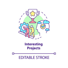 Fototapeta premium Interesting projects concept icon. Engagement and teamwork. Learning environment abstract idea thin line illustration. Isolated outline drawing. Editable stroke. Arial, Myriad Pro-Bold fonts used