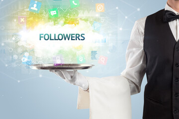 Waiter serving social networking concept