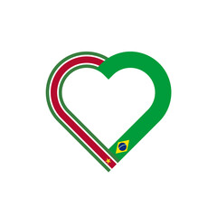unity concept. heart ribbon icon of suriname and brazil flags. vector illustration isolated on white background