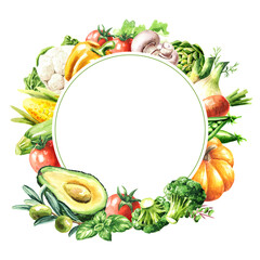 Obraz na płótnie Canvas Vegan food. Fresh vegetables, Hand drawn watercolor illustration, isolated on white background