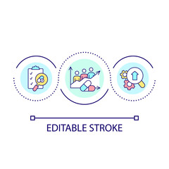 Clinical research and quality improvement loop concept icon. Health care abstract idea thin line illustration. Analyze patient outcomes. Isolated outline drawing. Editable stroke. Arial font used