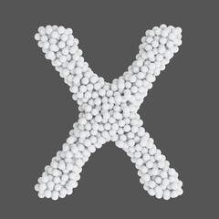 Letter X made of white balls, isolated on gray background, 3d rendering