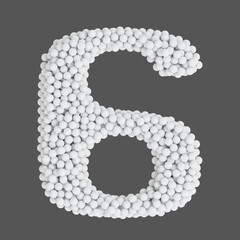 Number 6 made of white balls, isolated on gray background, 3d rendering