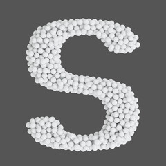 Letter S made of white balls, isolated on gray background, 3d rendering