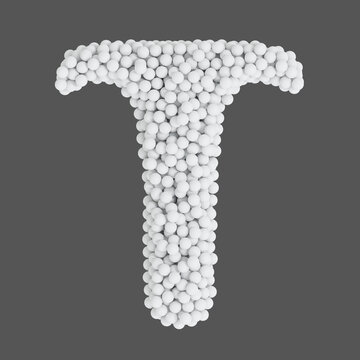 Letter T made of white balls, isolated on gray background, 3d rendering