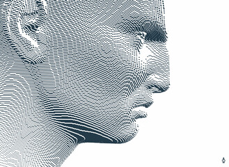 Closeup side view profile portrait of man. 3d voxelized face. Vector illustration. Design for presentations, flyers or posters.