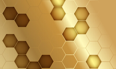 Abstract gold hexagonal luxury background. Golden abstract background with 3d hexagon pattern. Luxury honeycomb vector illustration.